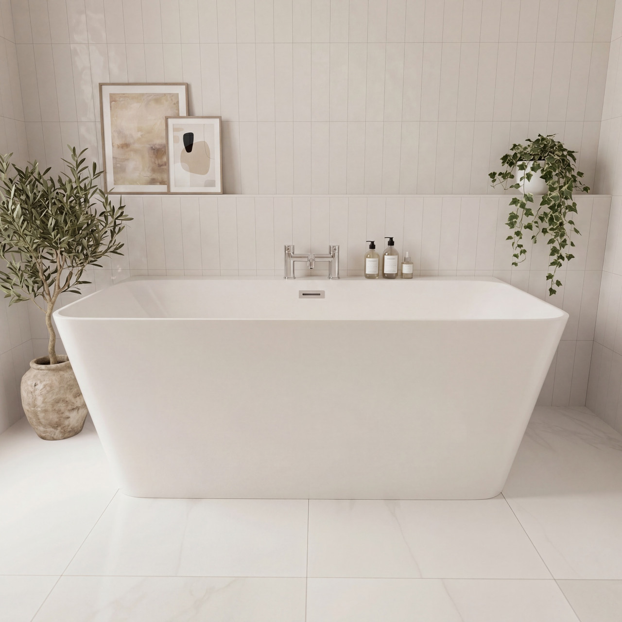 Palermo Square Double Ended Freestanding Back to Wall Bath