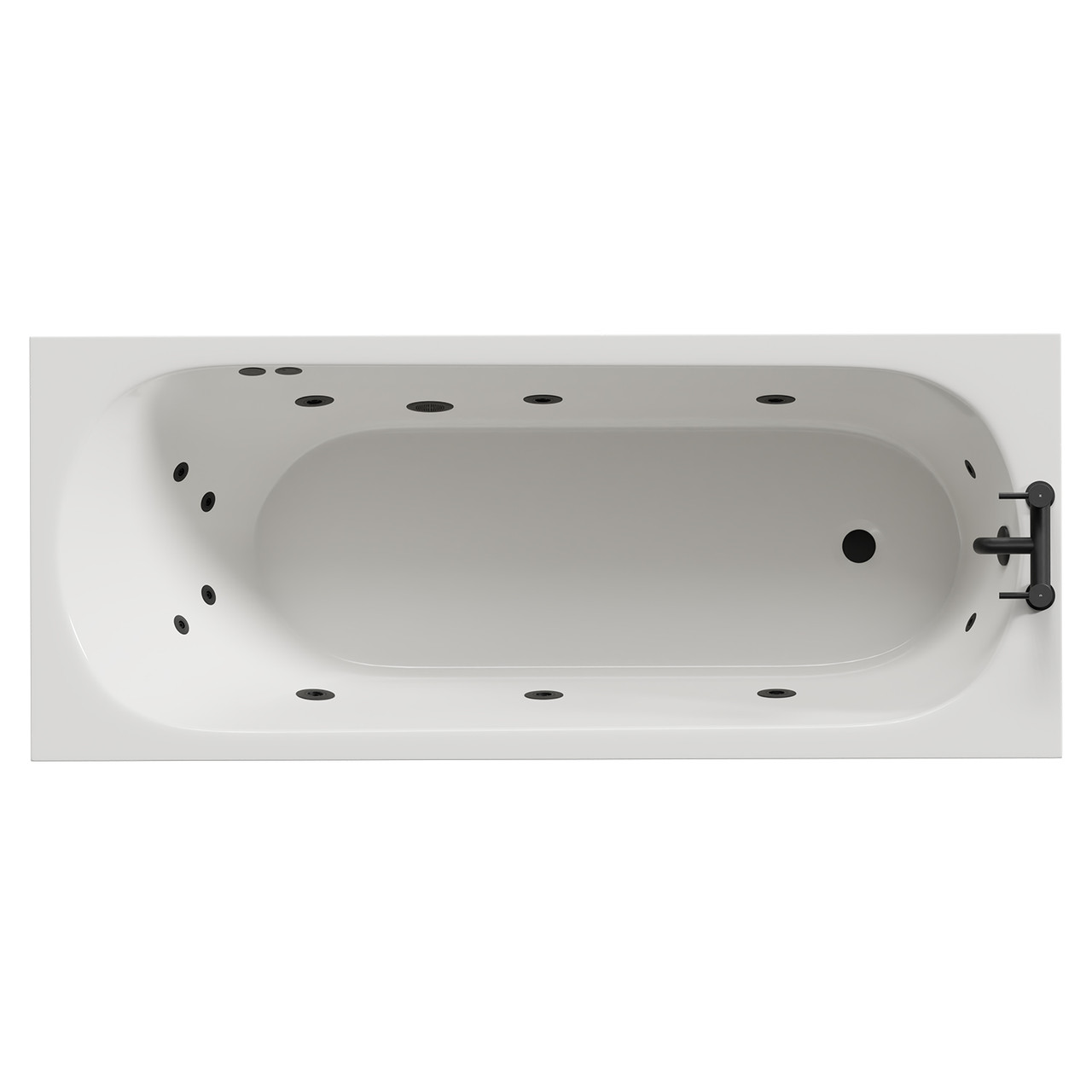 Compact 12 Jet Matt Black Flat Jet Single Ended Whirlpool Bath