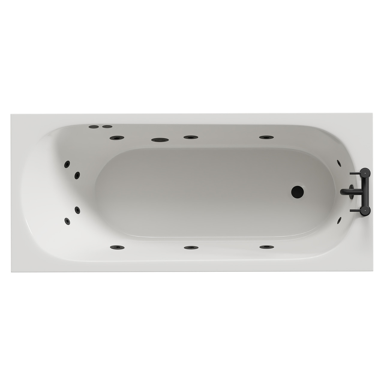 Compact 12 Jet Matt Black Flat Jet Single Ended Whirlpool Bath