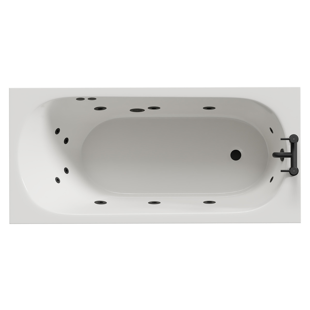 Compact 12 Jet Matt Black Flat Jet Single Ended Whirlpool Bath