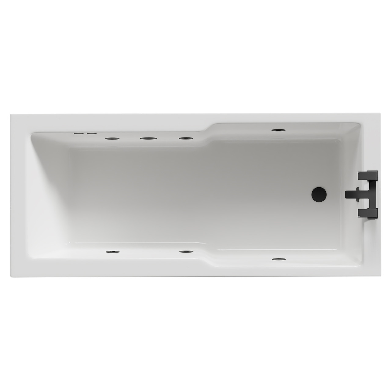 Square 6 Jet Matt Black Flat Jet Single Ended Whirlpool Bath