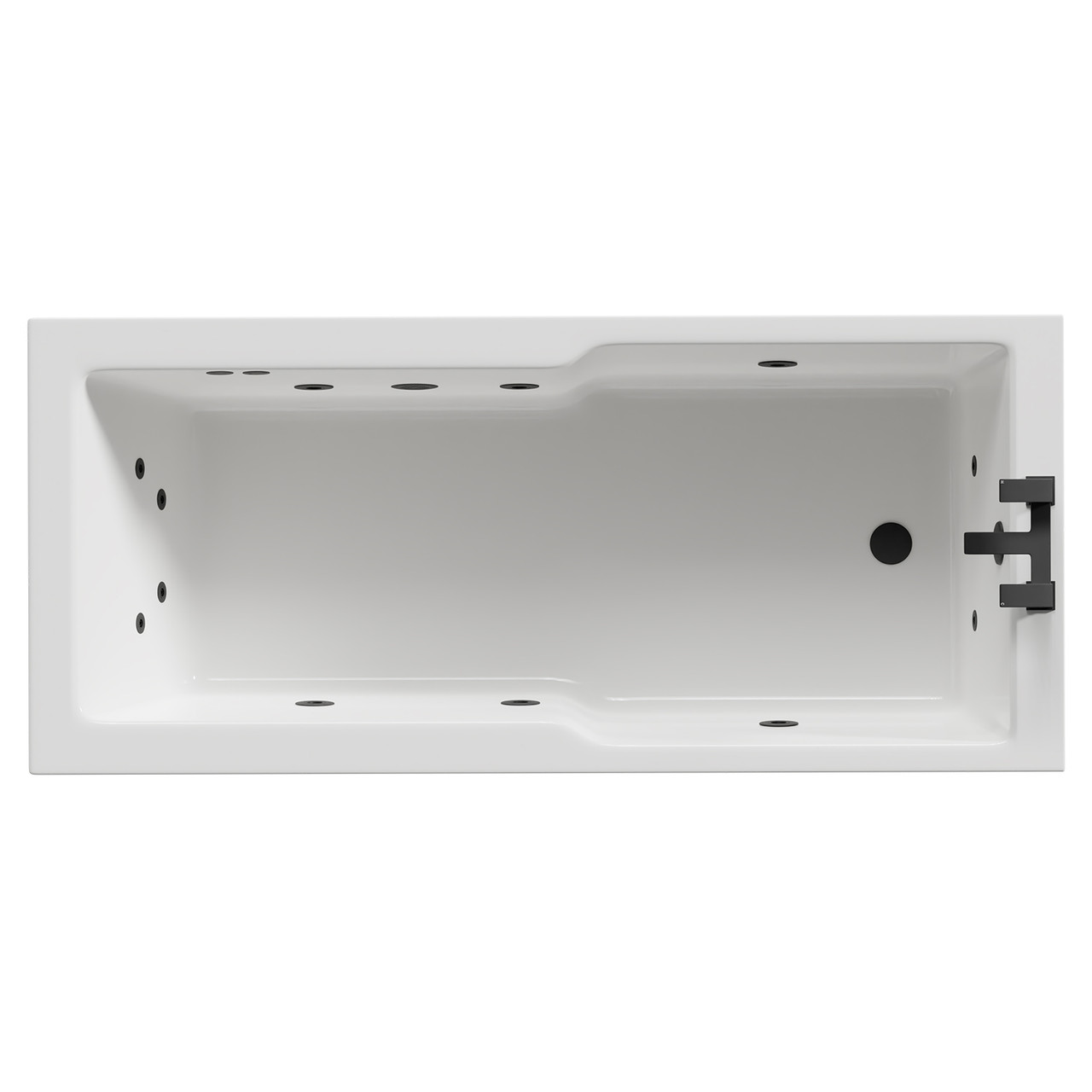 Square 12 Jet Matt Black Flat Jet Single Ended Whirlpool Bath