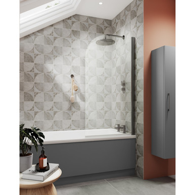 Nuie Brushed Pewter Pacific Hinged Round Straight Bath Screen | | Aluminium | 790Mm