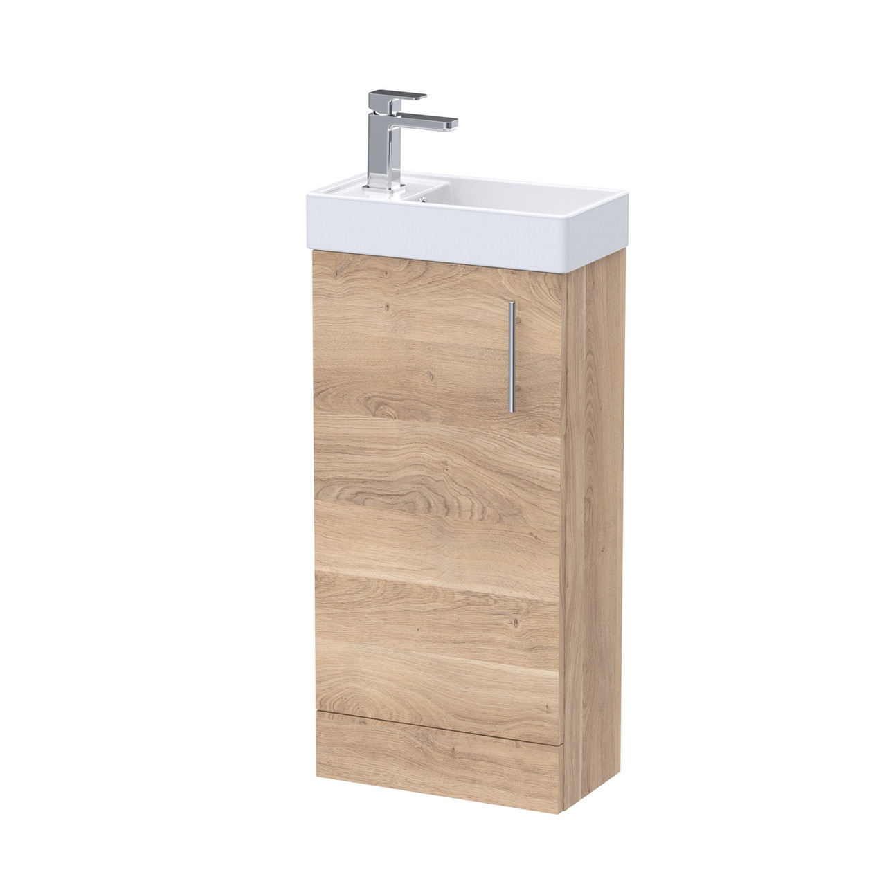 Nuie Vault Woodgrain Single Door Vanity Unit and Compact Basin