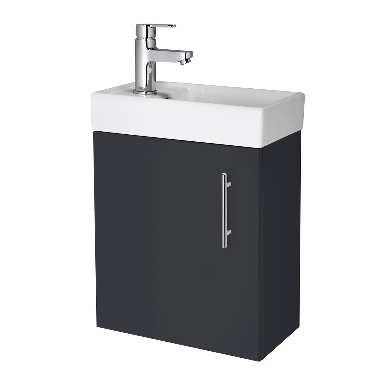 Nuie Vault Satin Wall Hung Single Door Vanity Unit and Compact Basin