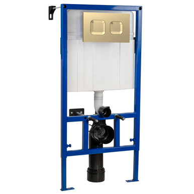Hudson Reed Mid Height Concealed Cistern with Wall Frame and Brass Dual Flush Plate with Square Buttons, alternate view 3