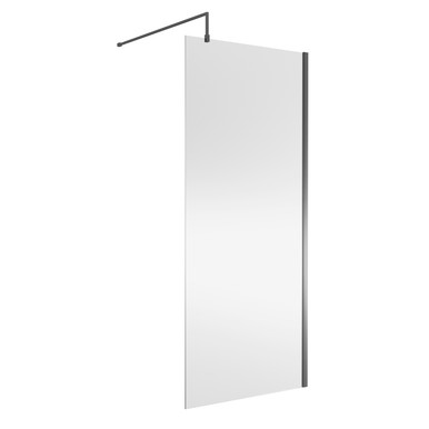 Nuie Brushed Pewter Wetroom Shower Screen With Support Bar | | Aluminium | 900Mm X 1850Mm