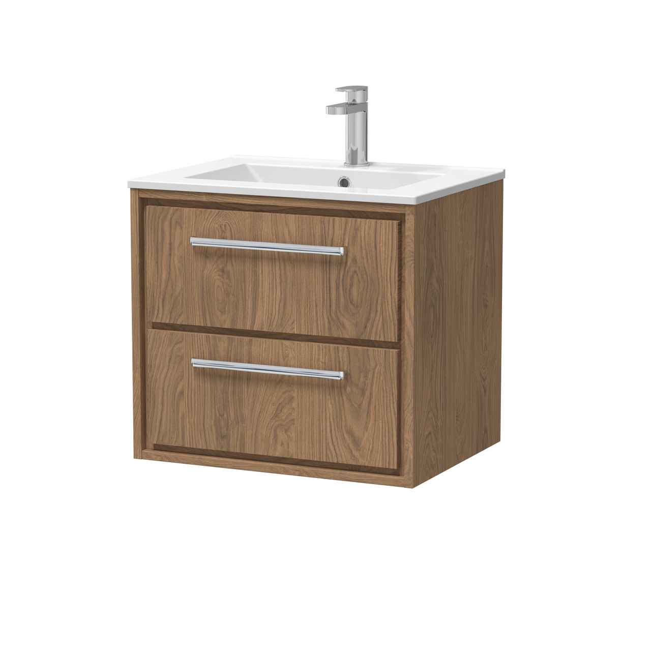 Hudson Reed Lille Woodgrain Wall Hung 2 Drawer Vanity Unit and Minimalist Basin