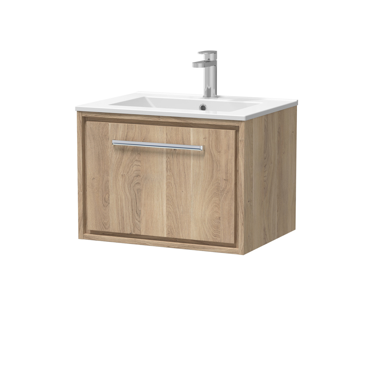 Hudson Reed Lille Woodggrain Wall Hung Single Drawer Vanity Unit and Minimalist Basin
