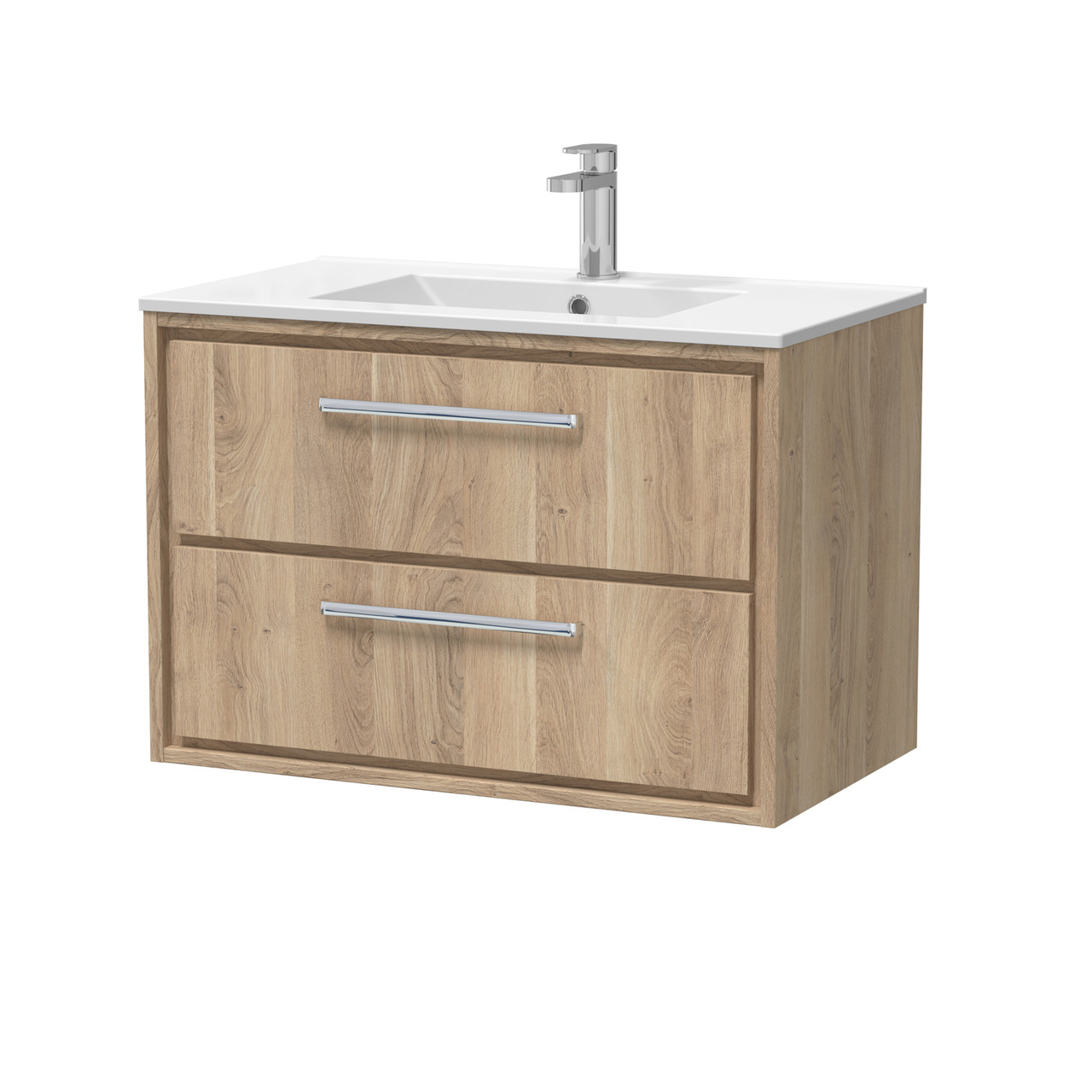 Hudson Reed Lille Woodgrain Wall Hung 2 Drawer Vanity Unit and Minimalist Basin