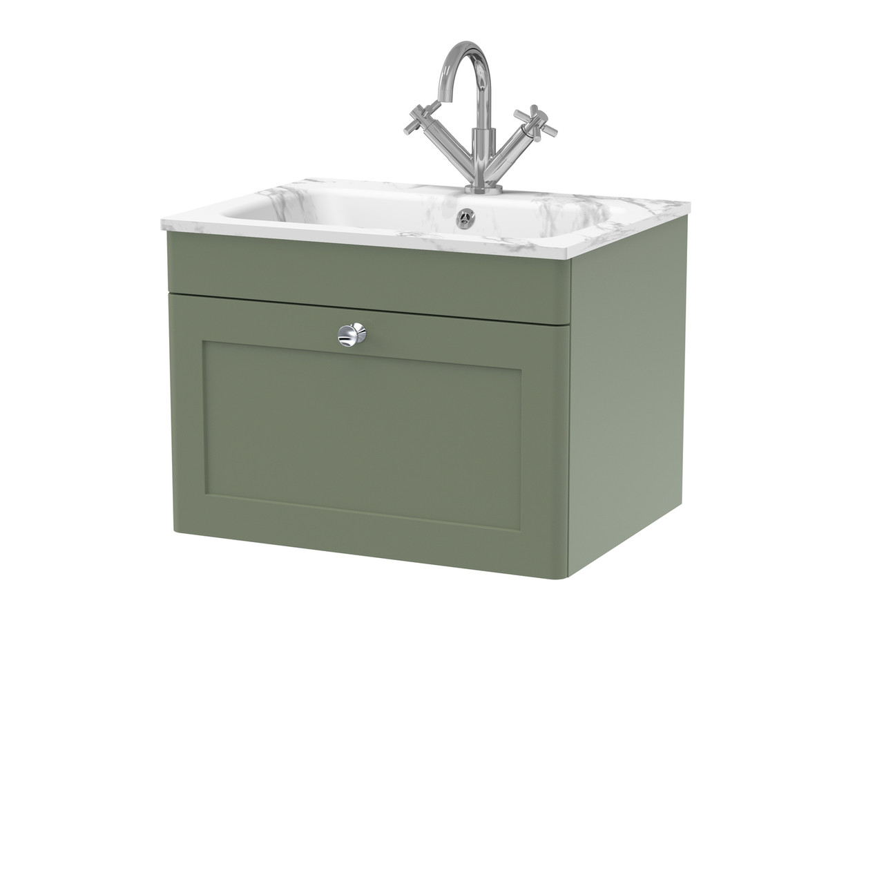 Nuie Classique Wall Hung Single Drawer Vanity Unit and Carrera Marble Stone Basin