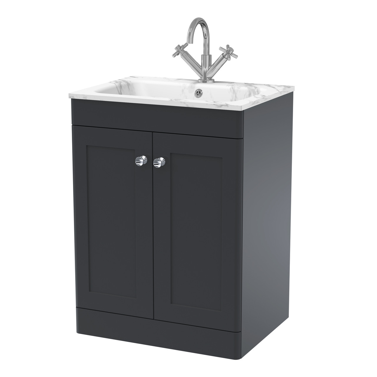 Nuie Classique Satin 2 Door Vanity Unit and Carrera Marble Stone Basin