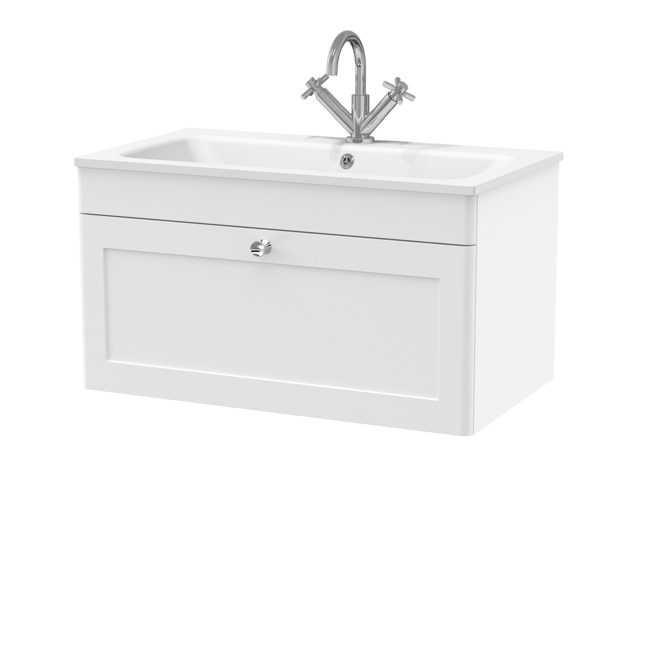 Nuie Classique Wall Hung Single Drawer Vanity Unit and White Stone Basin