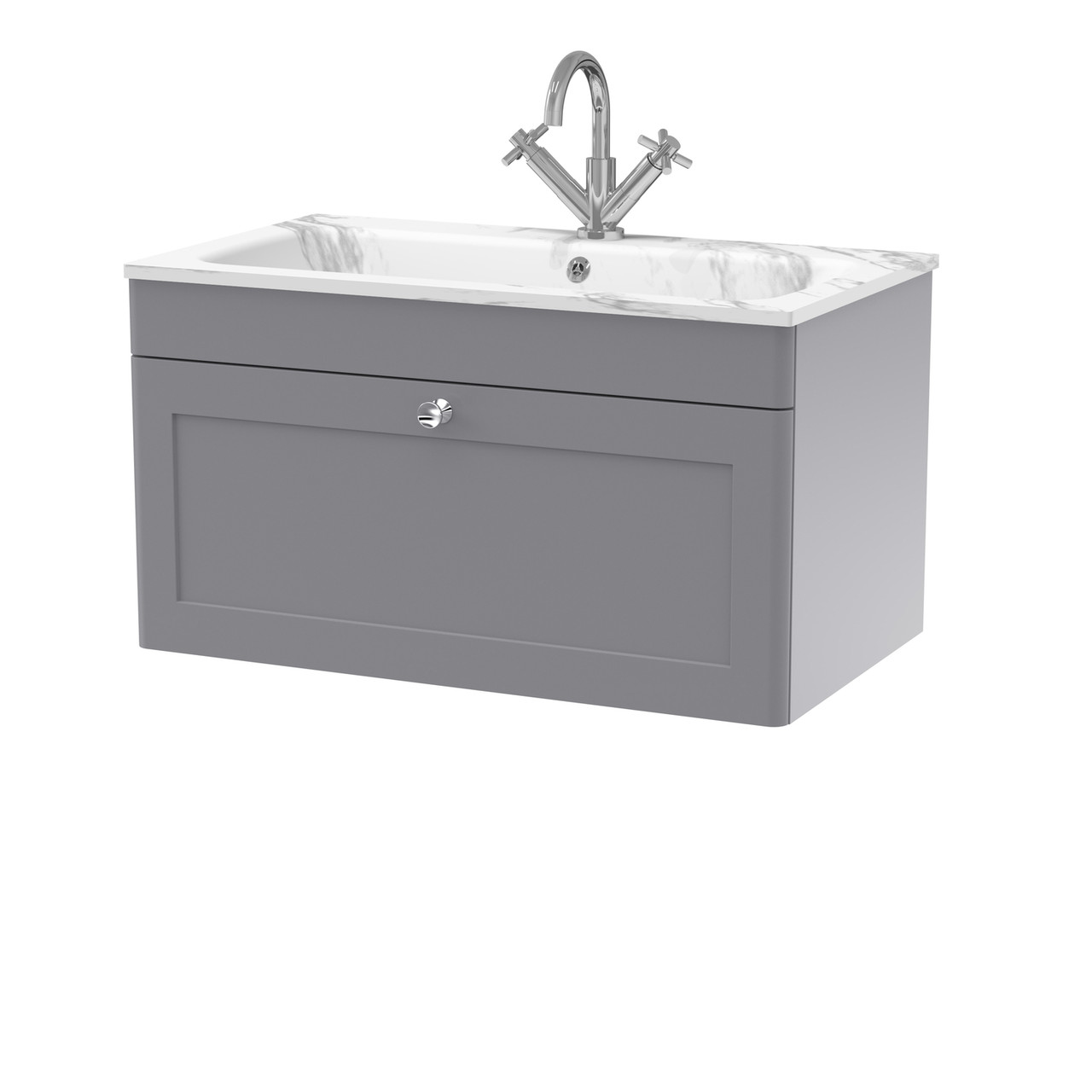 Nuie Classique Wall Hung Single Drawer Vanity Unit and Carrera Marble Stone Basin
