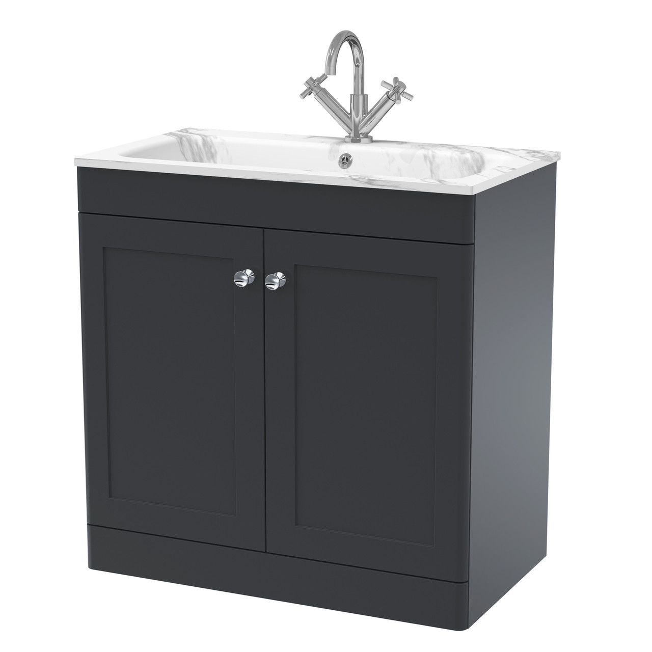Nuie Classique Satin 2 Door Vanity Unit and Carrera Marble Stone Basin