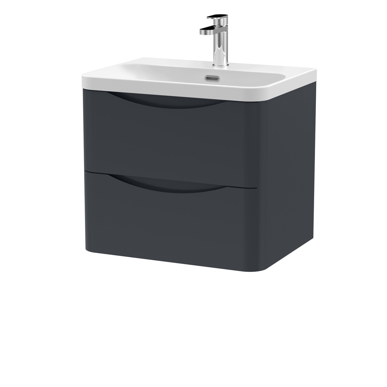 Nuie Lunar Satin Wall Hung 2 Drawer Vanity Unit and Thin Edge Ceramic Basin
