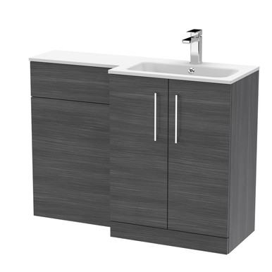 Nuie Anthracite Woodgrain Arno Right Hand Toilet Suite And White Stone Basin | | Mfc | 1100Mm