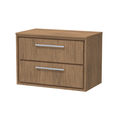 Hudson Reed Antique Oak Lille Woodgrain Wall Hung 2 Drawer Vanity Unit With Worktop | | Mfc | 800Mm