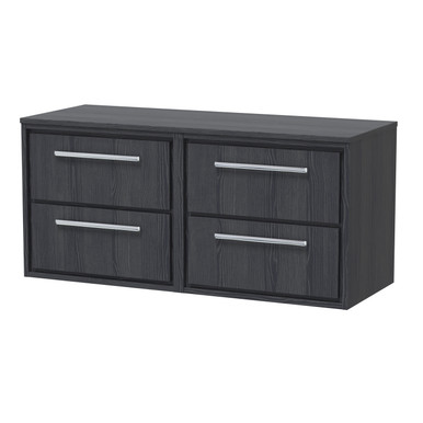 Hudson Reed Graphite Grey Lille Woodgrain Wall Hung 2 Drawer Vanity Unit With Worktop | | Mfc | 1200Mm