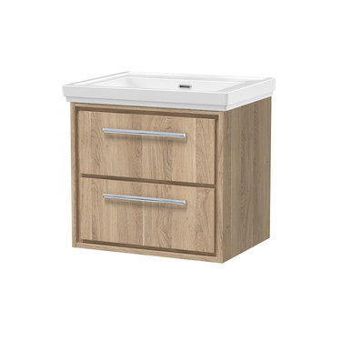 Hudson Reed Bleached Oak Lille Woodgrain Wall Hung 2 Drawer Vanity Unit And Classique Fireclay Basin | | Mfc | 600Mm