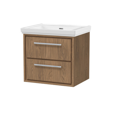 Hudson Reed Antique Oak Lille Woodgrain Wall Hung 2 Drawer Vanity Unit And Classique Fireclay Basin | | Mfc | 600Mm