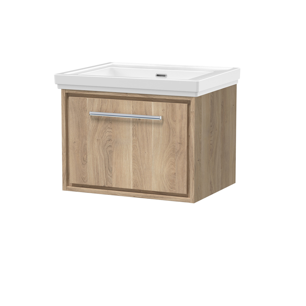 Hudson Reed Lille Woodggrain Wall Hung Single Drawer Vanity Unit and Classique Fireclay Basin