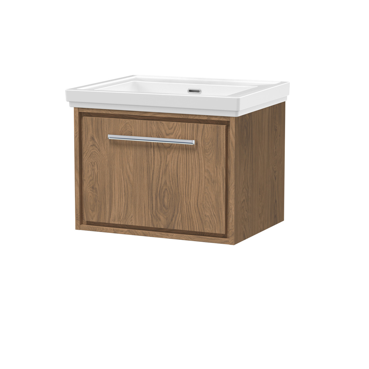 Hudson Reed Lille Woodgrain Wall Hung Single Drawer Vanity Unit and Classique Fireclay Basin