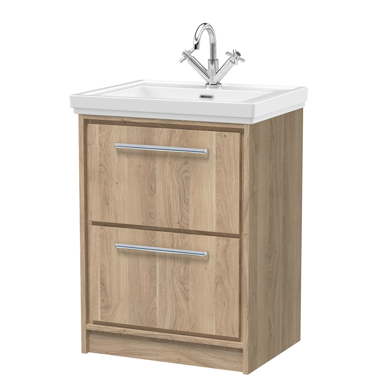 Hudson Reed Lille Woodgrain 2 Drawer Vaniey Unit and Classic Fireclay Basin