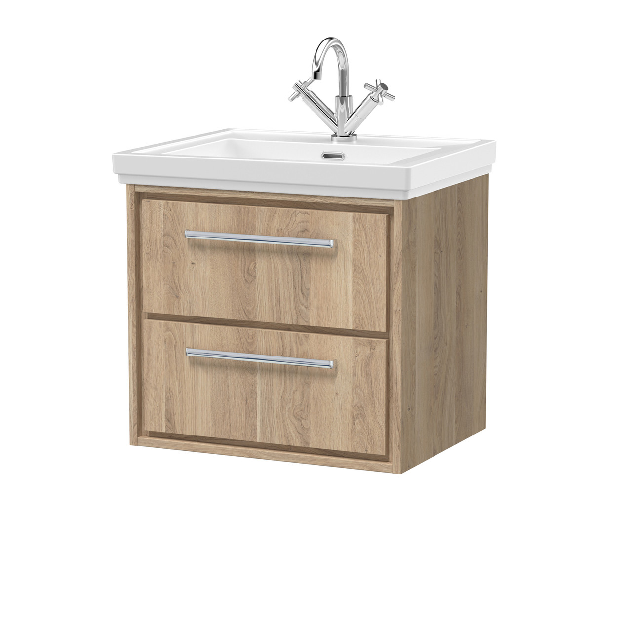 Hudson Reed Lille Woodgrain Wall Hung 2 Drawer Vanity Unit and Classic Fireclay Basin
