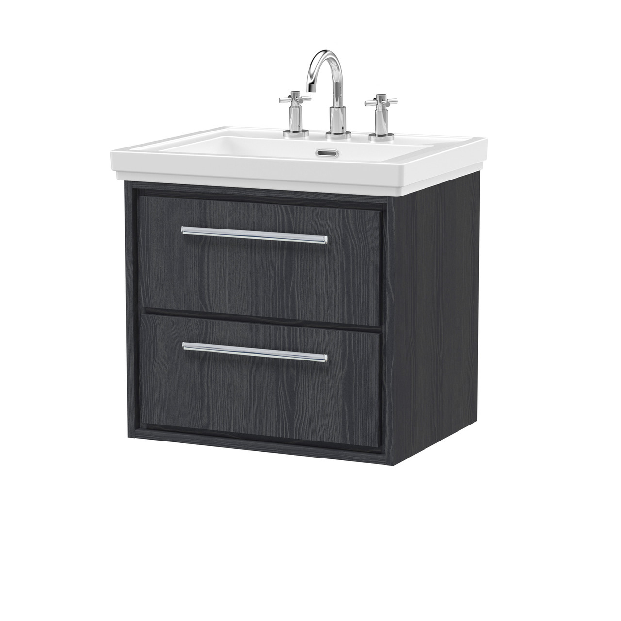 Hudson Reed Lille Woodgrain 2 Drawer Vaniey Unit and Classic 3 Tap Hole Fireclay Basin