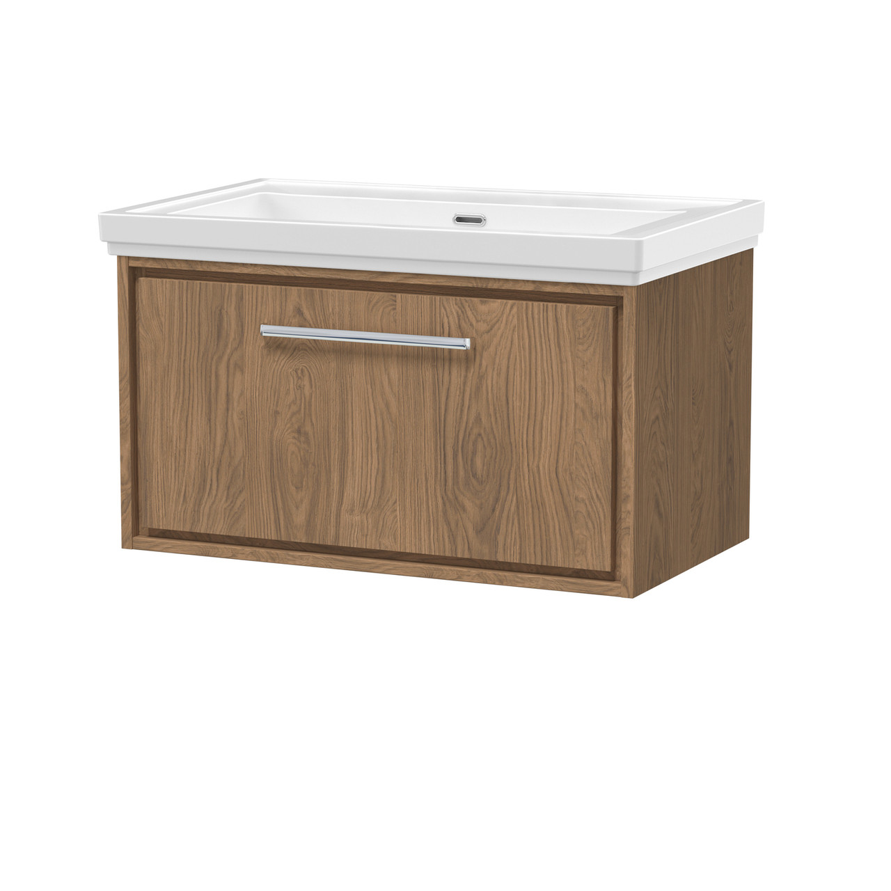 Hudson Reed Lille Woodgrain Wall Hung Single Drawer Vanity Unit and Classique Fireclay Basin