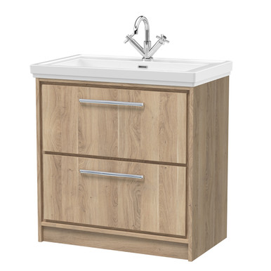 Hudson Reed Bleached Oak Lille Woodgrain 2 Drawer Vanity Unit And Classic Fireclay Basin | | Mfc | 800Mm