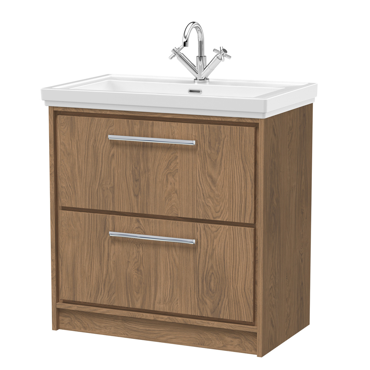 Hudson Reed Lille Woodgrain 2 Drawer Vanity Unit and Classic Fireclay Basin