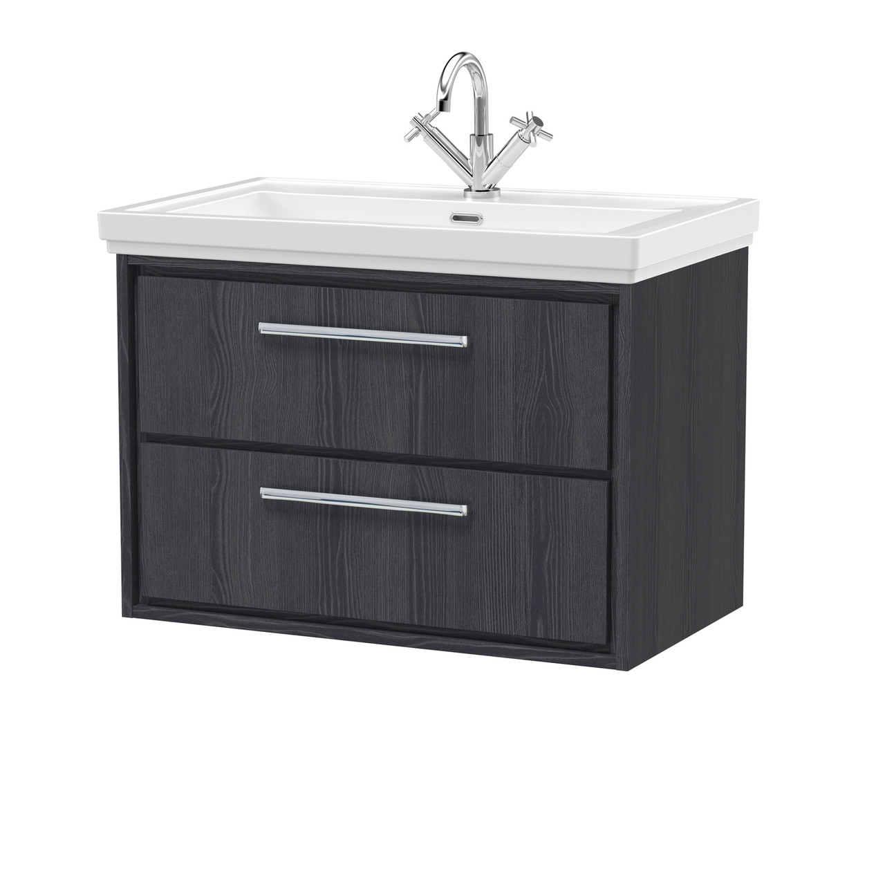 Hudson Reed Lille Woodgrain Wall Hung 2 Drawer Vanity Unit and Classic Fireclay Basin