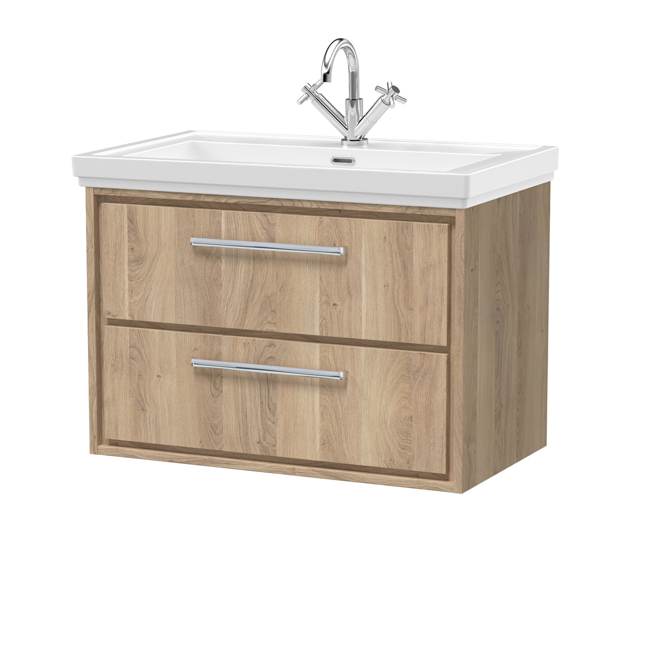 Hudson Reed Lille Woodgrain Wall Hung 2 Drawer Vanity Unit and Classic Fireclay Basin