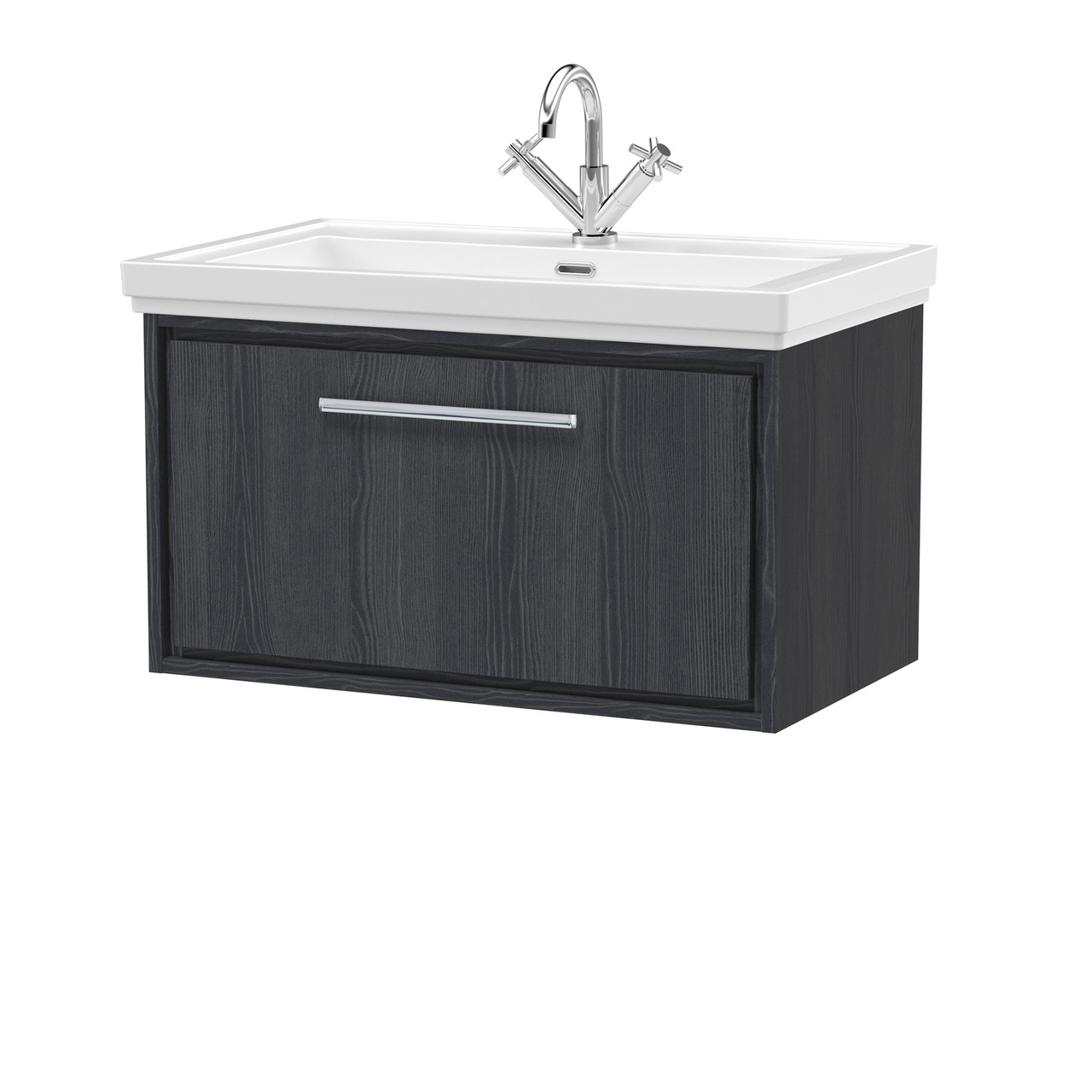 Hudson Reed Lille Woodgrain Wall Hung Single Drawer Vanity Unit and Classic Fireclay Basin