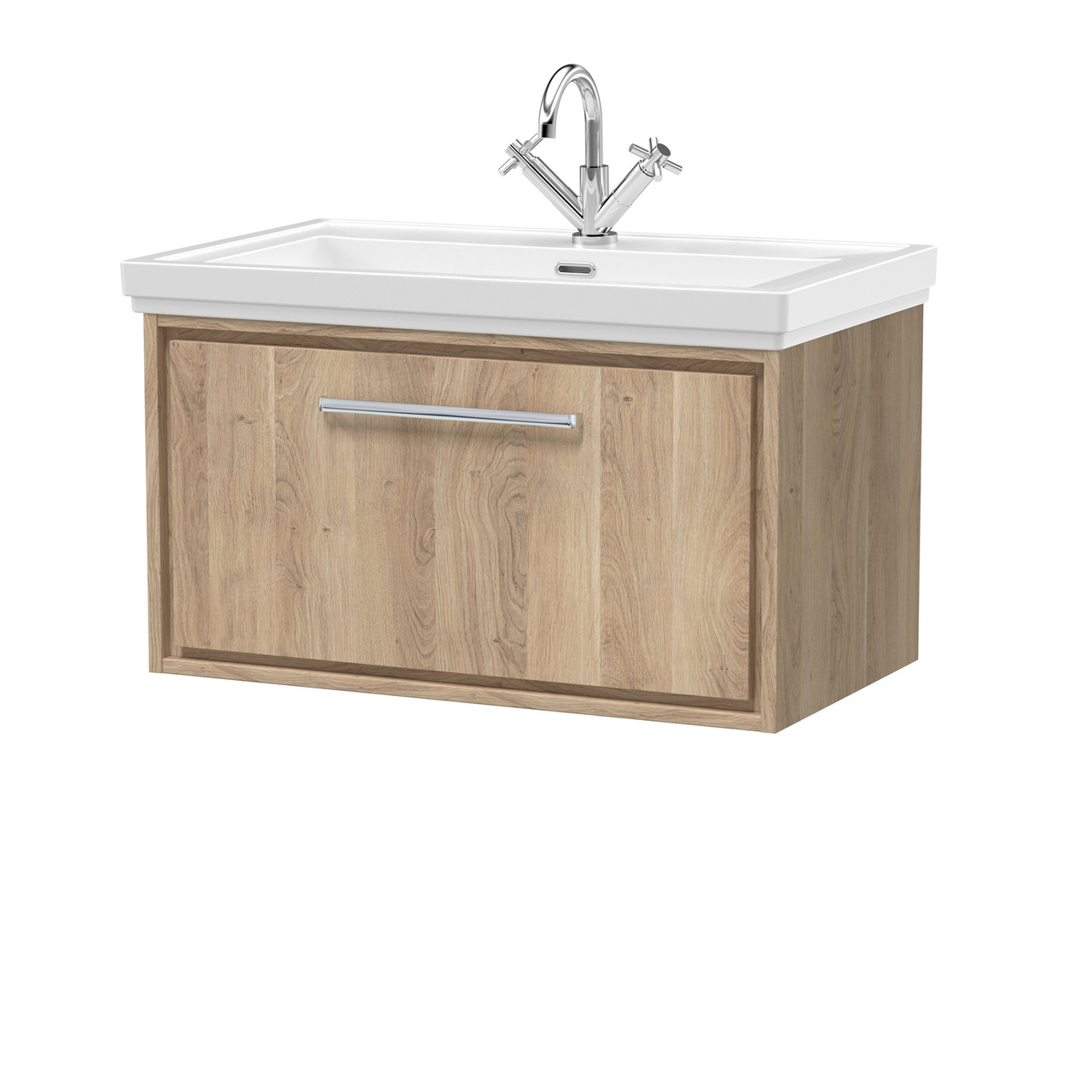 Hudson Reed Lille Woodgrain Wall Hung Single Drawer Vanity Unit and Classic Fireclay Basin