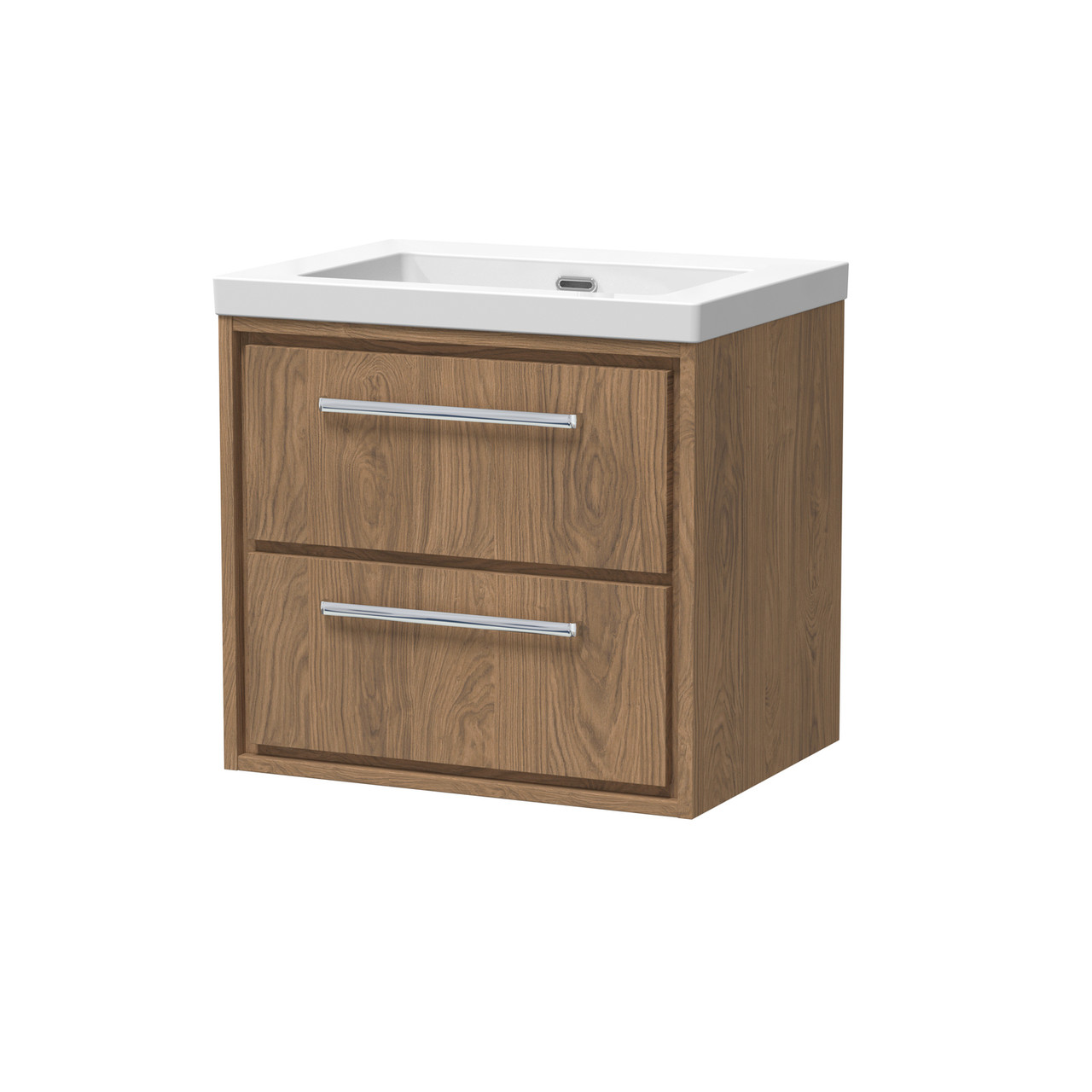 Hudson Reed Lille Woodgrain Wall Hung 2 Drawer Vanity Unit and Classique Fireclay Basin