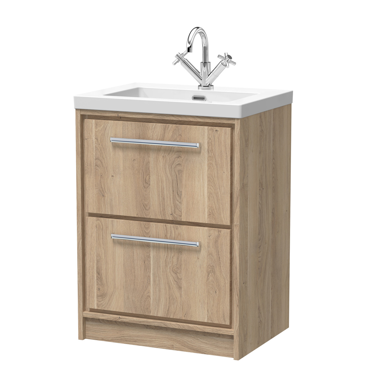 Hudson Reed Lille Woodgrain 2 Drawer Vaniey Unit and Minimalist Fireclay Basin