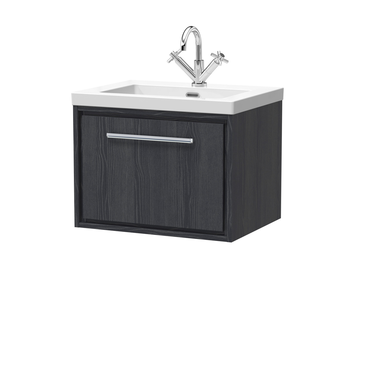 Hudson Reed Lille Woodgrain Wall Hung Single Drawer Vanity Unit and Minimalist Fireclay Basin