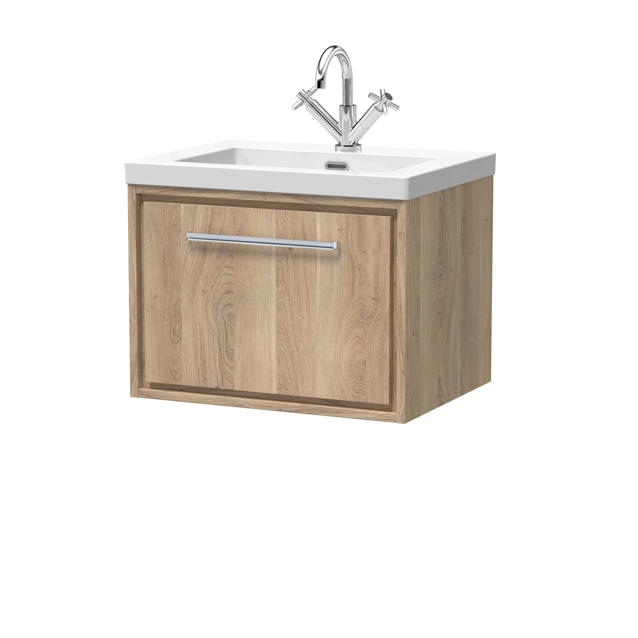 Hudson Reed Lille Woodggrain Wall Hung Single Drawer Vanity Unit and Minimalist Fireclay Basin