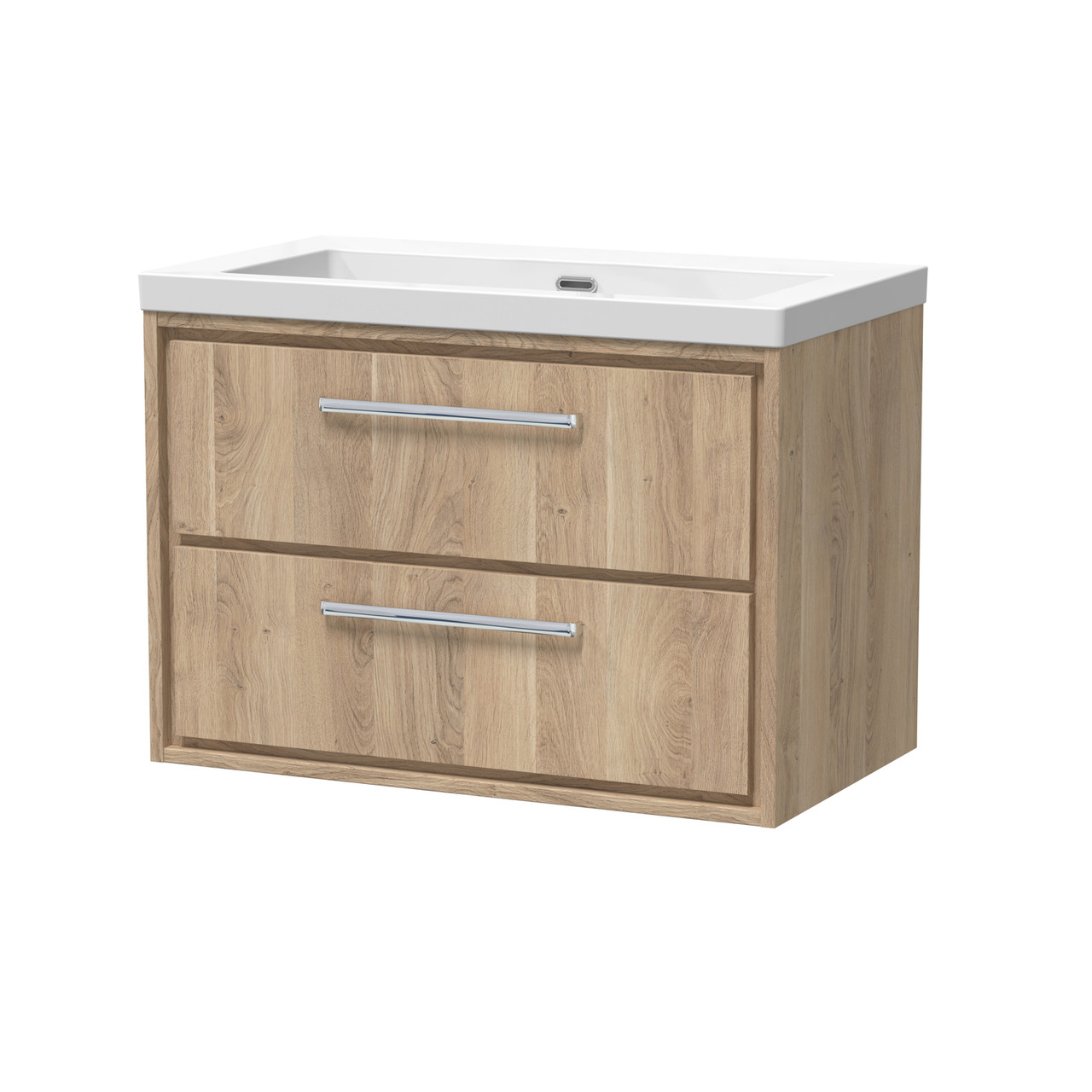 Hudson Reed Lille Woodgrain Wall Hung 2 Drawer Vanity Unit and Minimalist Fireclay Basin