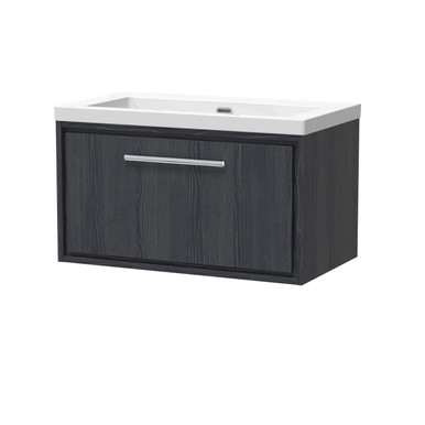 Hudson Reed Graphite Grey Lille Woodgrain Wall Hung Single Drawer Vanity Unit And Minimalist Fireclay Basin | | Mfc | 800Mm