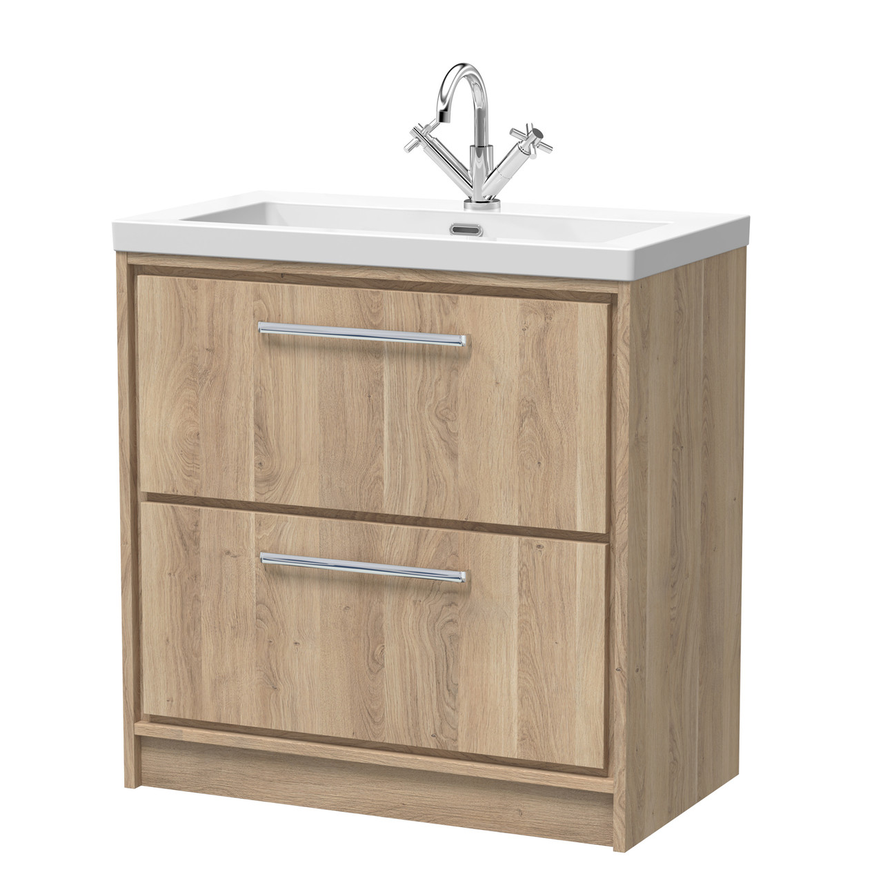 Hudson Reed Lille Woodgrain 2 Drawer Vanity Unit and Minimalist Fireclay Basin