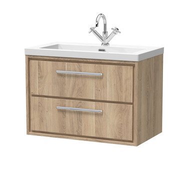 Hudson Reed Bleached Oak Lille Woodgrain Wall Hung 2 Drawer Vanity Unit And Minimalist Fireclay Basin | | Mfc | 800Mm