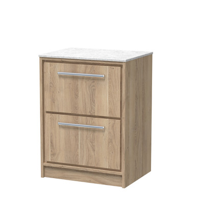Hudson Reed Bleached Oak Lille Woodgrain 2 Drawer Vaniey Unit With White Marble Worktop | | Mfc | 600Mm