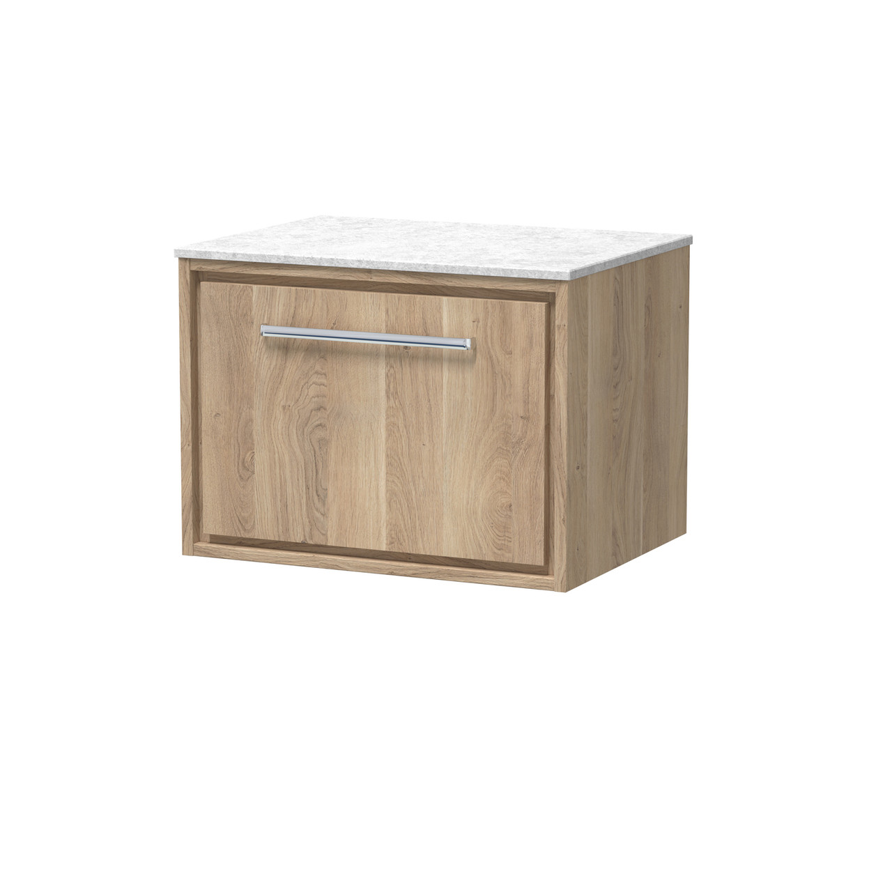 Hudson Reed Lille Woodggrain Wall Hung Single Drawer Vanity Unit with White Marble Worktop