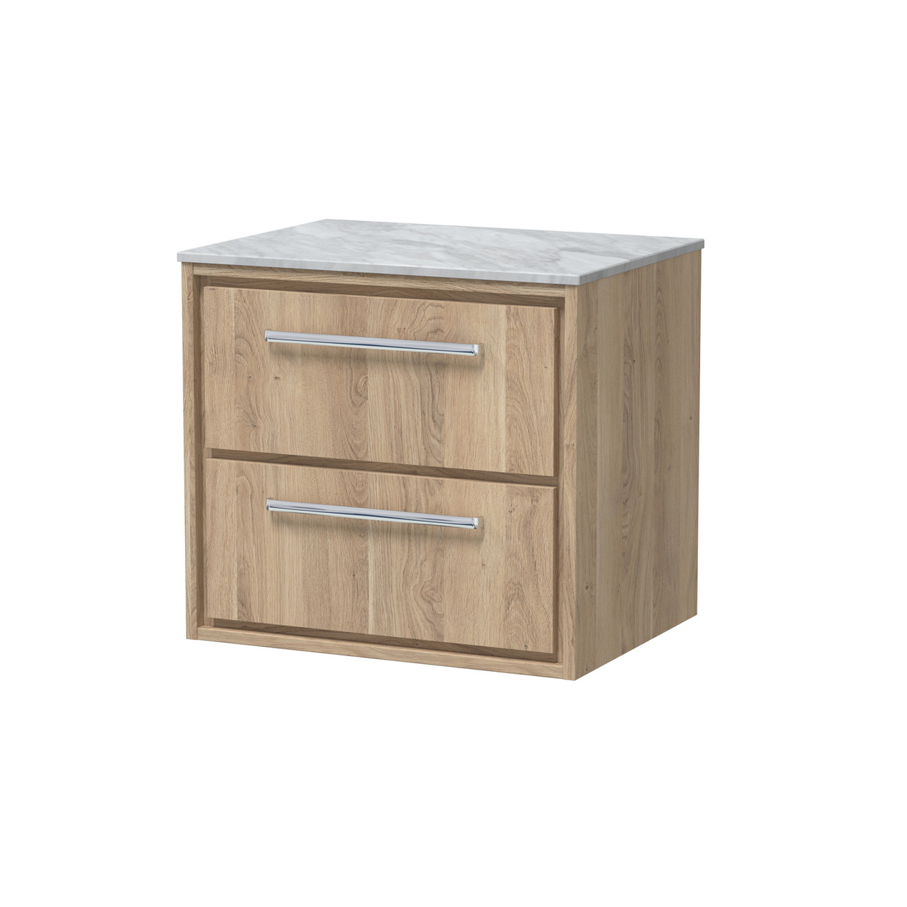 Hudson Reed Lille Woodgrain Wall Hung 2 Drawer Vanity Unit with Grey Marble Worktop