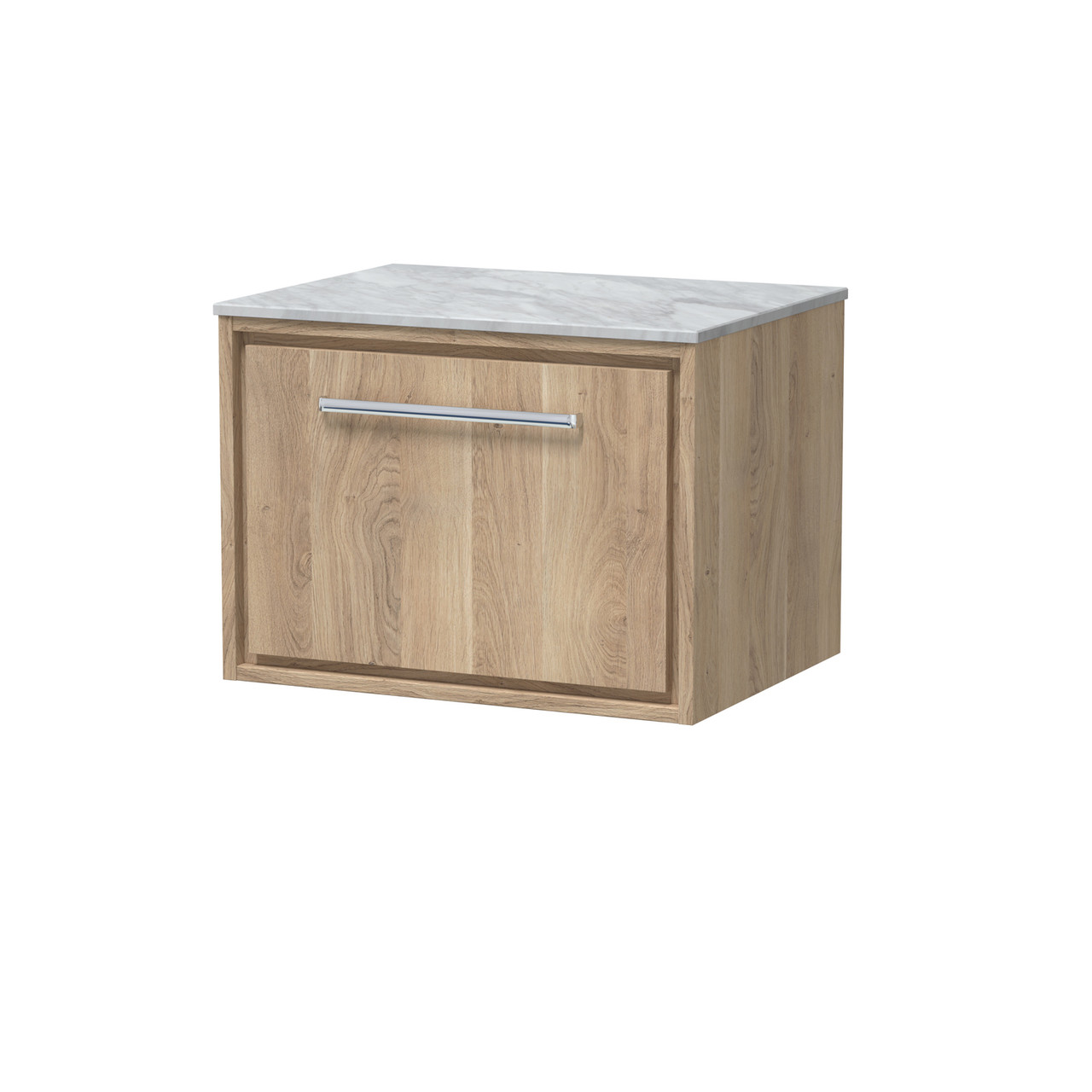 Hudson Reed Lille Woodgrain Wall Hung Single Drawer Vanity Unit with Grey Marble Worktop