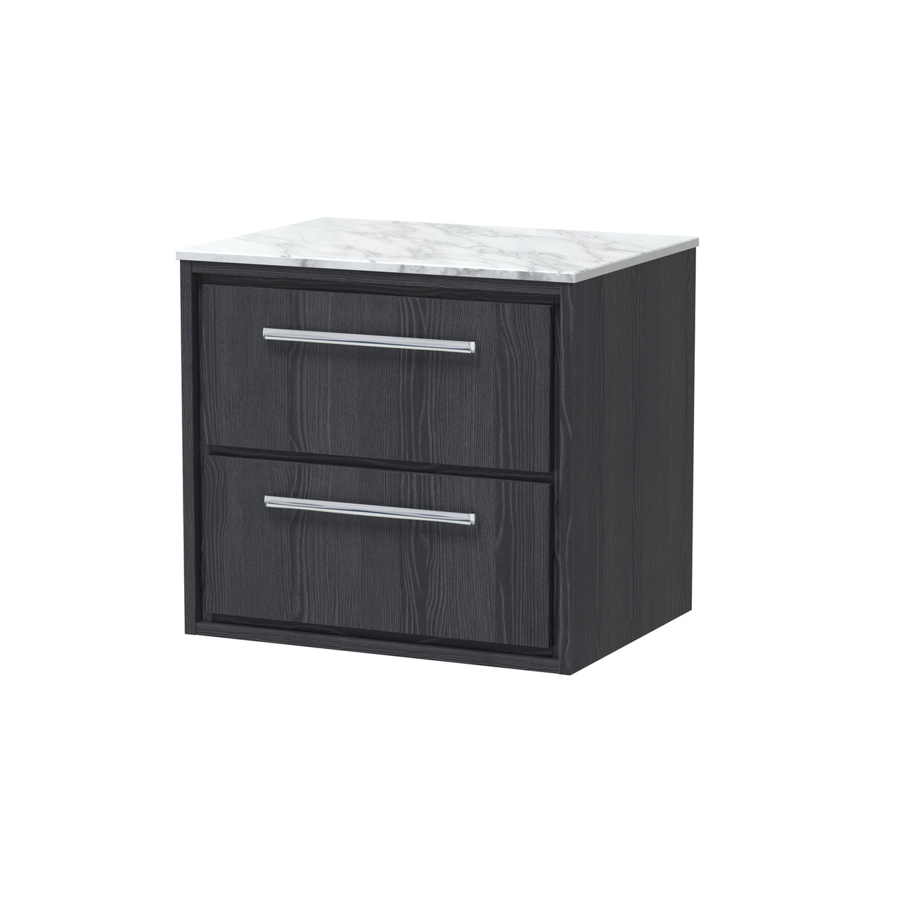 Hudson Reed Lille Woodgrain Wall Hung 2 Drawer Vanity Unit with Carrera Marble Worktop